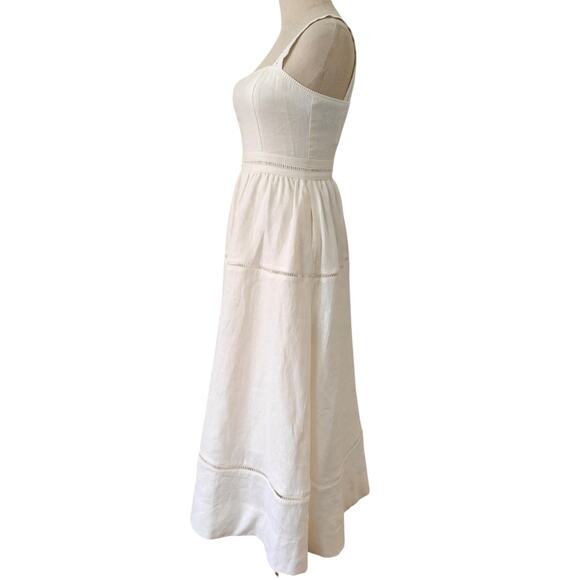 Reformation Everett Square-Neck Linen Midi Dress White US 6 - Picture 7 of 11